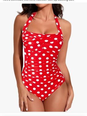 Women’s Red Polka Dot One-Piece Swimsuit - Retro Halter